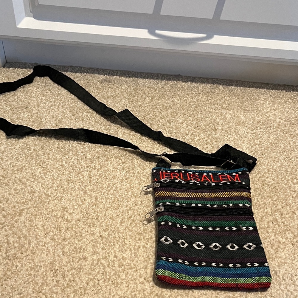 Jerusalem Embroidered Stripe Crossbody Pouch - Black Multicolor
